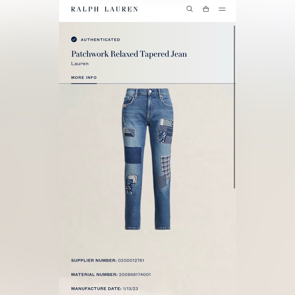 Ralph Lauren Blue Patchwork Straight Leg Jeans NWT Size 2 - Picture 6 of 9